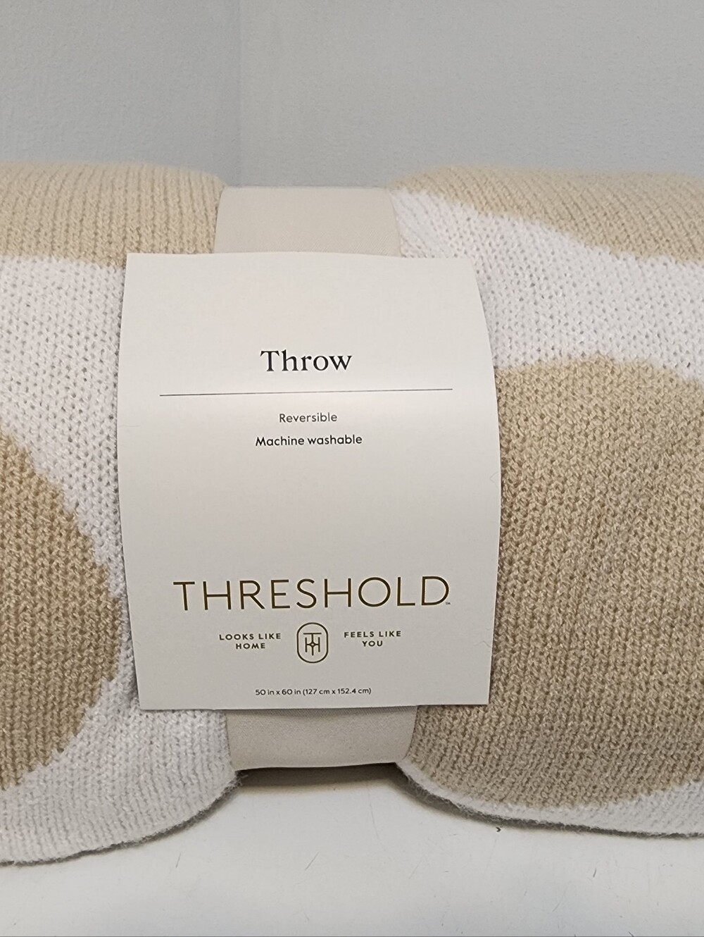 Threshold Casual Reversible Knit Throw in Cream and White - 50"x60"